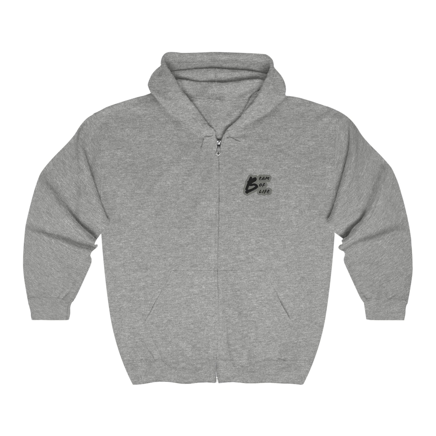 Beam of Life Unisex Full Zip Hoodie - Grey/Black Logo