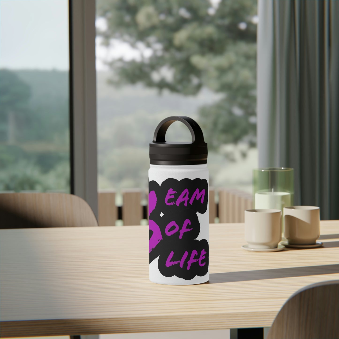 Beam of Life Stainless Steel Water Bottle - Black/White Logo