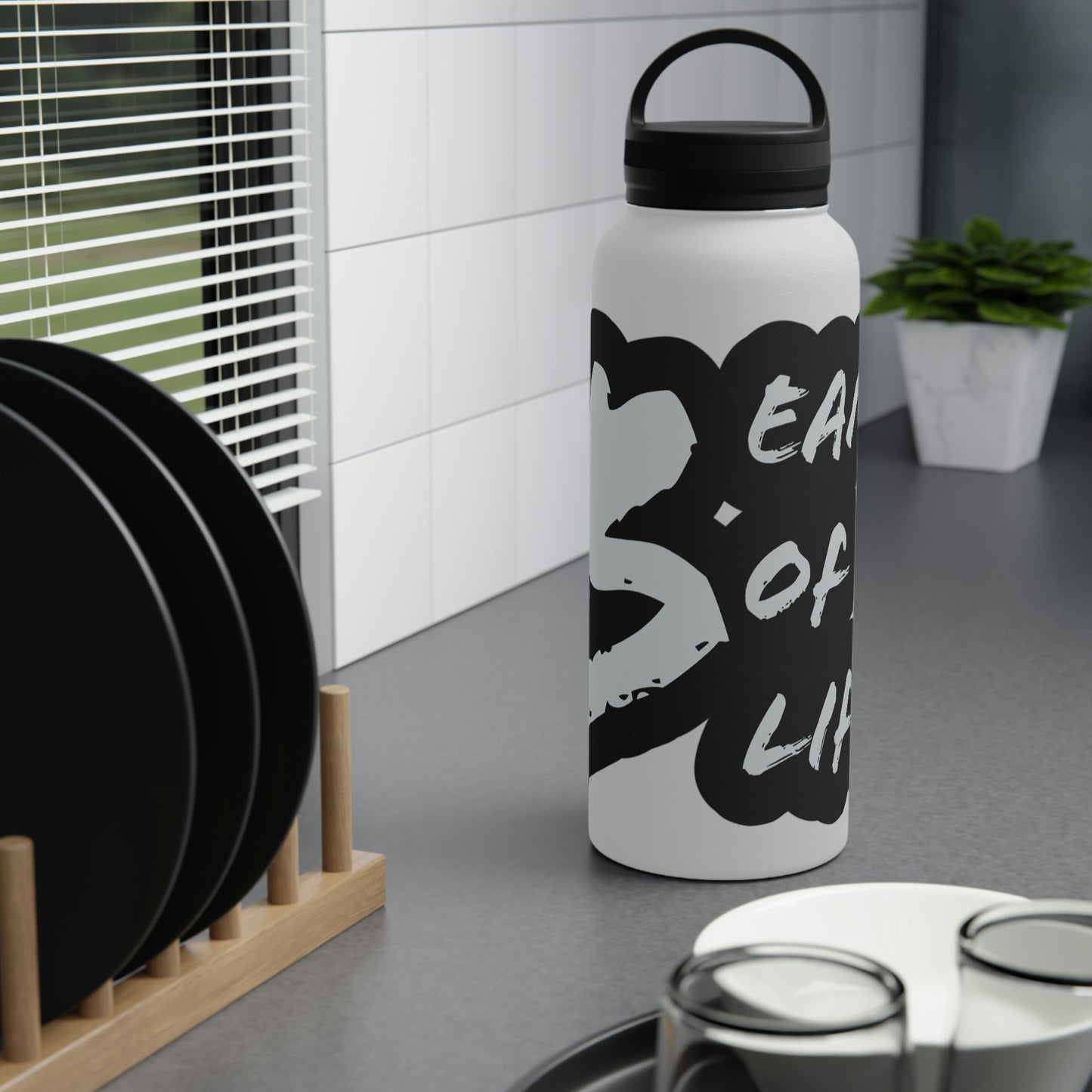 Beam of Life Stainless Steel Water Bottle - Black/White Logo