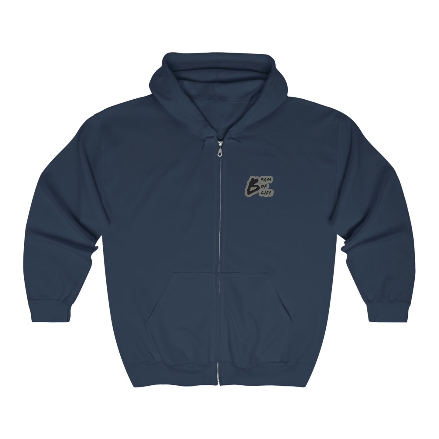 Beam of Life Unisex Full Zip Hoodie - Grey/Black Logo