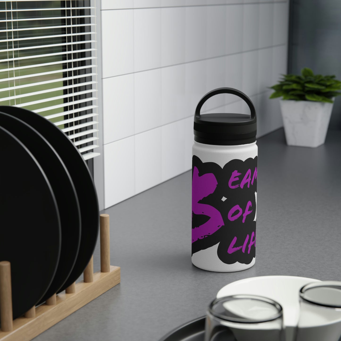 Beam of Life Stainless Steel Water Bottle - Black/White Logo